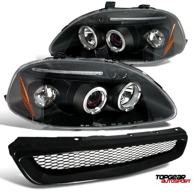 01-03 Honda civic halo projector headlights - jdm black #3
