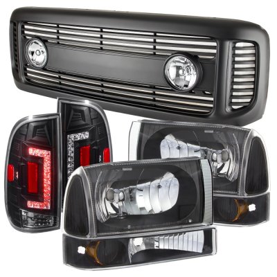 Ford F350 Super Duty 1999-2004 Black Grille Headlights Set and Custom