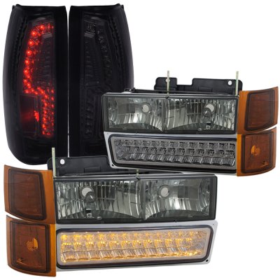 Chevy 1500 Pickup 1994-1998 Smoked Headlights LED DRL and Custom LED