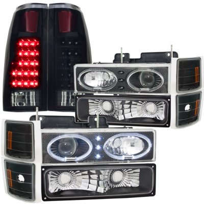 GMC Sierra 1994-1998 Black Halo Projector Headlights Black Out LED Tail