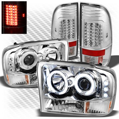 Ford F350 Super Duty 1999-2004 Chrome CCFL Halo Headlights and LED Tail