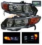 2006 Honda Civic Coupe Depo Black Projector Headlights with Integrated LED