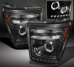 2011 Ford F550 Super Duty Black Halo Projector Headlights with LED DRL