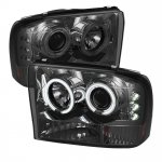 1999 Ford F250 Super Duty Smoked CCFL Halo Projector Headlights with LED