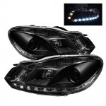 2012 VW Golf GTI  Black Projector Headlights with LED Daytime Running Lights