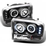 2000 Ford Excursion Black CCFL Halo Projector Headlights with LED