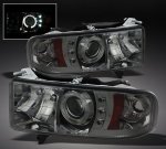 2002 Dodge Ram 3500 Sport Smoked Halo Projector Headlights with LED