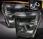 2011 Ford F550 Super Duty Smoked Halo Projector Headlights with LED DRL
