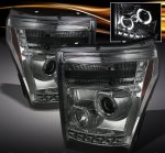 2014 Ford F550 Super Duty Smoked Halo Projector Headlights with LED DRL