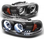 2001 GMC Yukon Denali Black CCFL Halo Projector Headlights with LED