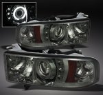 2002 Dodge Ram 3500 Sport Smoked CCFL Halo Projector Headlights with LED