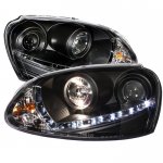 2006 VW Rabbit Black Projector Headlights with LED Daytime Running Lights