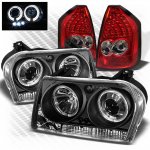 2006 Chrysler 300 Black CCFL Halo Headlights and Red LED Tail Lights
