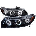 2007 Honda Civic Coupe JDM Black Dual Halo Projector Headlights with LED