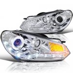 2012 VW Golf Chrome Projector Headlights Halo LED DRL Signal