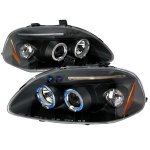 1998 Honda Civic JDM Black Dual Halo Projector Headlights with LED