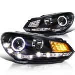 2011 VW Golf Black Projector Headlights Halo LED DRL Signal