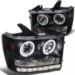 2013 GMC Sierra Black Projector Headlights Halo LED DRL