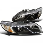 2008 Honda Civic Sedan Black Projector Headlights LED DRL