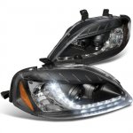2000 Honda Civic Black Projector Headlights with LED Daytime Running Lights