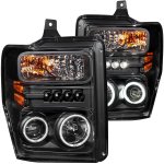 2009 Ford F550 Super Duty Black Projector Headlights with CCFL Halo and LED