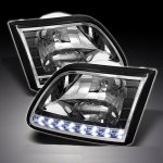 1998 Ford F150 Black Euro Headlights with LED DRL