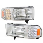 2000 Dodge Ram Clear Euro Headlights with LED Corner Lights