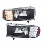 1996 Dodge Ram 3500 Black Euro Headlights With LED Corner Light