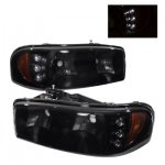 2003 GMC Sierra 2500 Black Smoked Headlights LED Daytime Running Lights