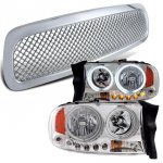 2001 Dodge Durango Chrome Mesh Grill and Halo Headlights Set