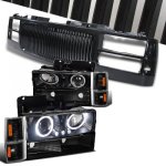 1995 GMC Yukon Black Front Grill and Halo Projector Headlights Set