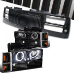 2000 GMC Sierra 3500 Black Front Grill and Halo Projector Headlights Set