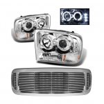 2001 Ford F350 Chrome Grill and Halo Projector Headlights LED