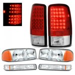 2006 GMC Yukon Chrome Headlights Set and LED Tail Lights Red Clear