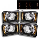 1985 Chevy Caprice Amber LED Black Chrome Sealed Beam Projector Headlight Conversion Low and High Beams