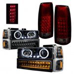 1998 GMC Sierra 3500 Black Halo Headlights LED DRL and Tail Lights LED Red Smoked