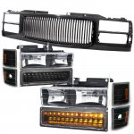 1997 Chevy 1500 Pickup Black Front Grill and Headlights LED Bumper Lights