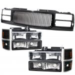 1996 Chevy Silverado Black Front Grill and Headlights Set