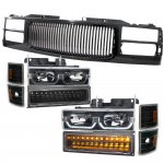 1995 Chevy 1500 Pickup Black Grille and LED DRL Headlights Bumper Lights