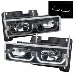 Chevy 2500 Pickup 1988-1998 Black Headlights U-shaped LED DRL