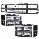 1996 Chevy 1500 Pickup Black Grille and Euro Headlights Set