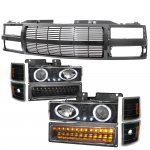 1997 Chevy Silverado Black Billet Grille and Projector Headlights LED Set