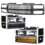 1994 Chevy 1500 Pickup Black Billet Grille and Headlights LED Bumper Lights