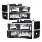 Chevy 2500 Pickup 1994-1998 Black Euro Headlights and Bumper Lights Set