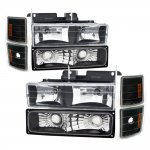 1999 Chevy Tahoe Black Euro Headlights and Bumper Lights Set