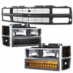 1998 Chevy 1500 Pickup Black Grille and Headlights LED Bumper Lights