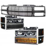 1996 Chevy Silverado Black Billet Grille and LED DRL Headlights Bumper Lights