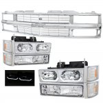 1998 Chevy 1500 Pickup Chrome Grille and LED DRL Headlights Set