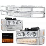 1996 Chevy Silverado Chrome Grille and LED DRL Headlights Bumper Lights