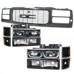 1998 GMC Yukon Black Grille and LED DRL Headlights Set